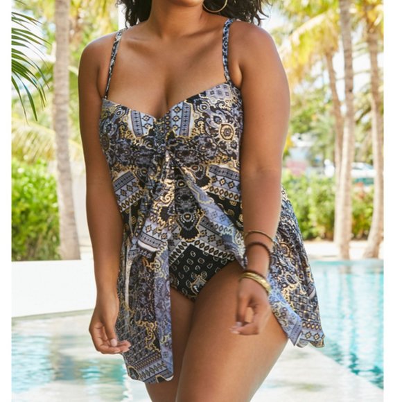 Roaman's Other - Nwt Roaman's Swimsuits For All Bandeau Mesh Drape one piece size 16